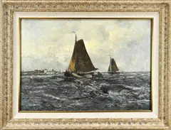 Cornelis de Bruin, Platbodem op IJsselmeer, Olieverf op linnen