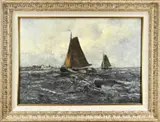 Cornelis de Bruin, Platbodem op IJsselmeer, Olieverf op linnen
