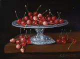 C. Cornelisz, Tazza met kersen, Olieverf op paneel