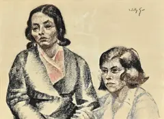 Moeder met dochter by Jan Willem Sluiter, Pastel op papier, sold Oct 2023