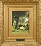 Willem Frederik Hulk, Zonnig landschap met koeien, Olieverf op linnen