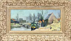 Jack Aué, Hollands dorpsgezicht, Olieverf op paneel