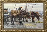 W. Dingemans, Paardenkar op Rotterdamse kade, Olieverf op linnen