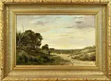 Cornelis Westerbeek, Duinlandschap met wandelaars, Olieverf op paneel