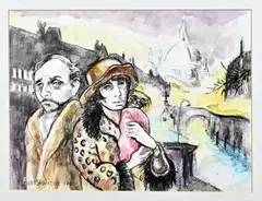 Adrian Stahlecker, Reise ins ungewisse (Parijs), Aquarel op papier