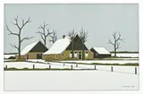 Klaas Bernink, Boerderij in sneeuwlandschap, Lithografie op papier