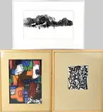 2x Eef de Weerd +K. van Driel, 2x Abstract + Landschap, Gemengde techniek op papier