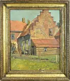 Jan  Bakker, Hollandse boerderij bij Volendam, Olieverf op paneel