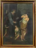 Religieuse figuren voorstelling by Ongesigneerde antieke kopie naar oude meester, Olieverf op linnen, sold Oct 2023
