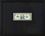 Andy Warhol, One Dollar biljet, Andy warhol one dollar biljet met handtekening, geheel ingelijst met certificaat. cond G