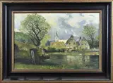 H. Mertens, Landschap met dorp, rivier etc., 1915, Olieverf op linnen