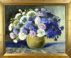 H. Wobbeking, Stilleven met chrysanten, 1938, Olieverf op paneel