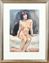 Cor Noltee, Zittend vrouwlijk naakt, Aquarel op papier