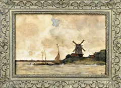 Théophile de Bock, Riviergezicht, Gouache op papier