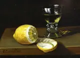 Stilleven met roemer en citroen by C. Cornelisz, Olieverf op paneel, sold Oct 2023