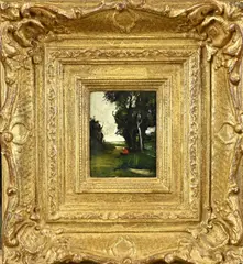 Christian van Ees, Landschap met figuur, Olieverf op schilderskarton