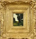 Christian van Ees, Landschap met figuur, Olieverf op schilderskarton