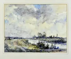 Hugo Polderman, Hollands riviergezicht, Aquarel op papier
