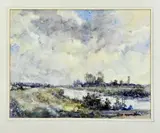 Hugo Polderman, Hollands riviergezicht, Aquarel op papier
