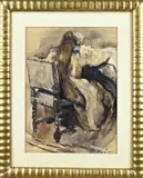 Barbara Elisabeth van Houten, Handwerkend meisje op stoel, Aquarel op papier