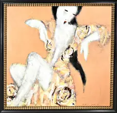 A.A. Okaa, Japanse geisha met kimono, 2000, Acryl op linnen