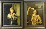 2x Monogram J.W., Pendant, Meisje + jongen, Olieverf op paneel