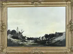 Antoon Markus, Landschap met boerderijen bij Oosterbeek, Olieverf op linnen
