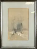 Johannes Josephus Garjeanne, Wandelaar op winter landpad, Aquarel op papier