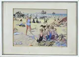 Pol Dom, Strand Scheveningen, Gouache op papier
