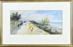 Pierre Comba, Cavalerie langs de kust, Aquarel op papier