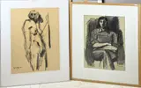 Twee werken van Eef de Weerd, 2x Vrouwenstudie, Houtskool op papier