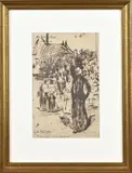 George Hendrik Breitner, Figuren op Dam, Nieuwe kerk bij avond, Oostindische inkt op papier
