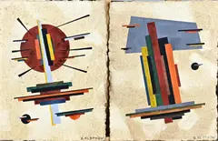 2x B. Alepkow, Avant-garde schilderij, Gouache op geschept papier