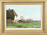 Andries Verleur, Landschap met boerderij en boer, Olieverf op linnen