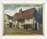Engelse school, Winkelstraat met figuren, Olieverf op linnen