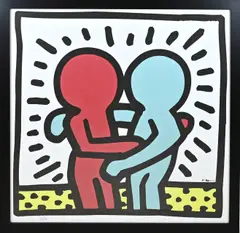 Lithografie Keith Haring, Twee figuren, Lithografie Keith Haring