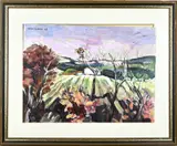 Adrian Stahlecker, Huis in heuvelachtig landschap, Olieverf op papier