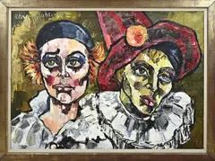 Adrian Stahlecker, Twee clowns (pierrot), Olieverf op linnen