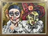 Adrian Stahlecker, Twee clowns (pierrot), Olieverf op linnen