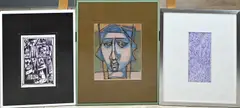 Drie werken van Eef de Weerd, 2x Abstract + portret, Gemengde techniek