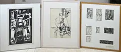 Drie ingelijste werken van Eef de Weerd, Abstract/Figuratief, Zwarte inkt + potlood op papier
