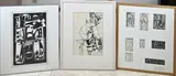 Drie ingelijste werken van Eef de Weerd, Abstract/Figuratief, Zwarte inkt + potlood op papier