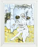 Bernard Dufour, Jonge vrouw in tuin, Mixed media op linnen