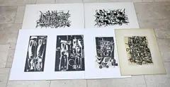 Zes werken van Eef de Weerd, Abstract/Figuratief, Gemengde techniek etc