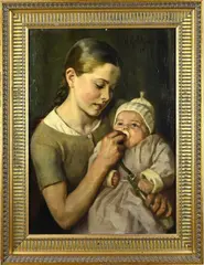 A. Gildemeester, Meisje met baby, Olieverf op linnen