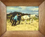 Monogram J.S., Boer met paardenkar in duinen, Olieverf op paneel