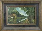 Monogram J.A., Oostsingel Delft, 1945, Olieverf op paneel