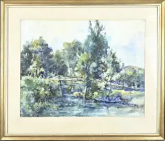 Hugo Polderman, Punters bij Giethoorn, Aquarel op papier