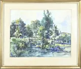 Hugo Polderman, Punters bij Giethoorn, Aquarel op papier