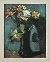 Paul van Eeden, Verwelkte tulpen, Olieverf op schilderskarton